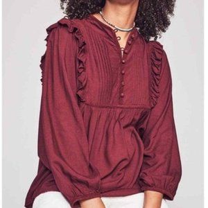 FAHERTY BRAND Ruffle Trim Blouse Port Royal Red "Sparrow"